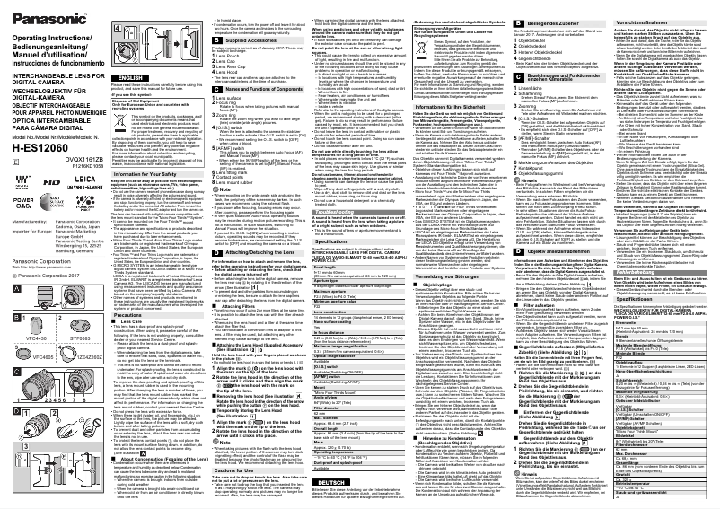 Page 1 de la notice Manuel utilisateur Panasonic H-ES12060