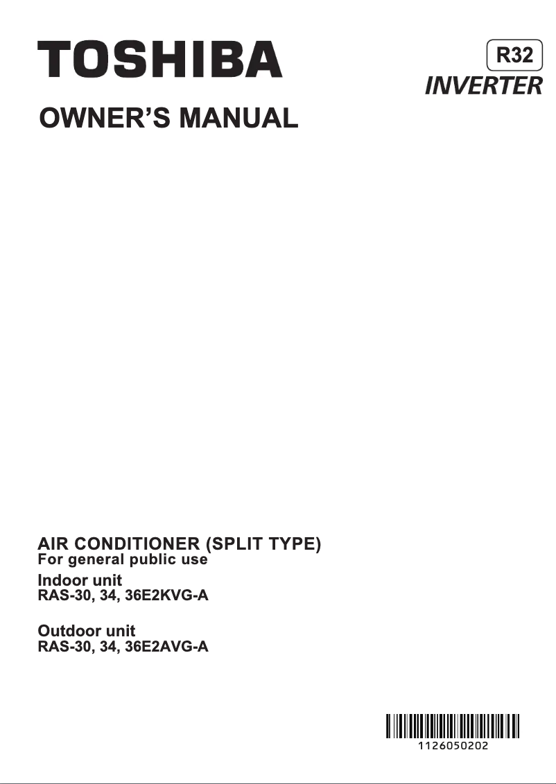 Page 1 de la notice Manuel utilisateur Toshiba RAS-36E2KVG-A