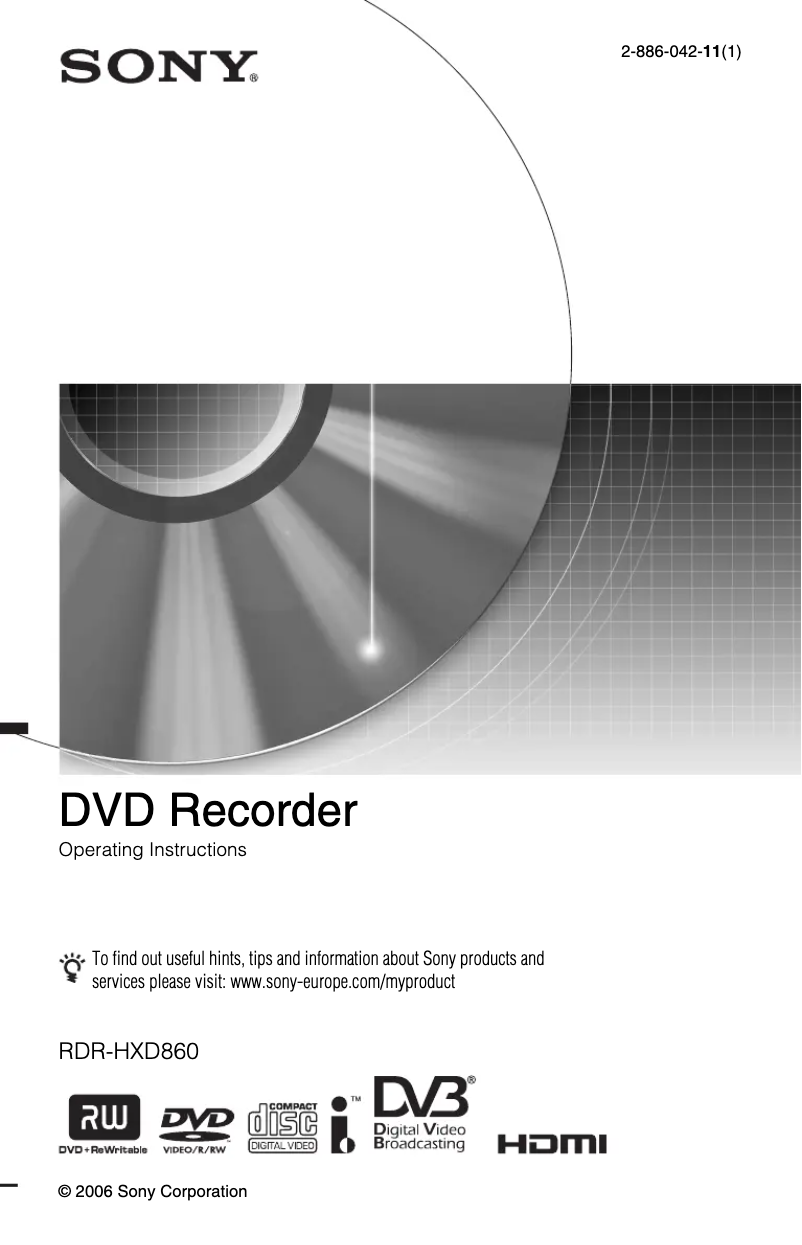 Image de la première page du manuel de l'appareil RDR-HXD860