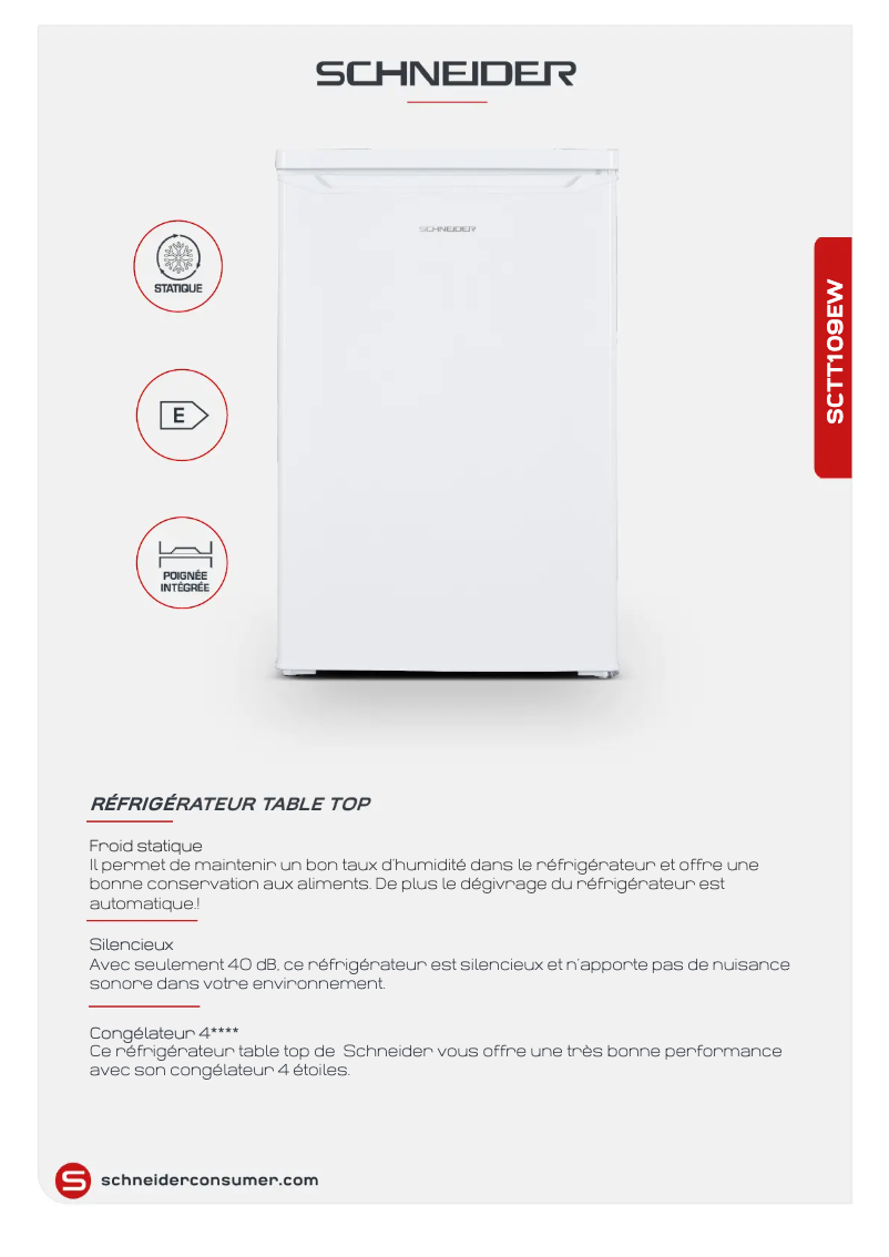 Page 1 de la notice Fiche technique Schneider SCTT109EW