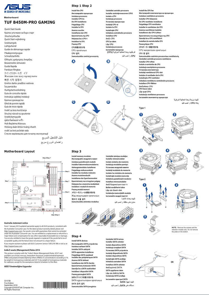 Page 1 de la notice Guide de démarrage rapide Asus TUF B450M-Pro Gaming
