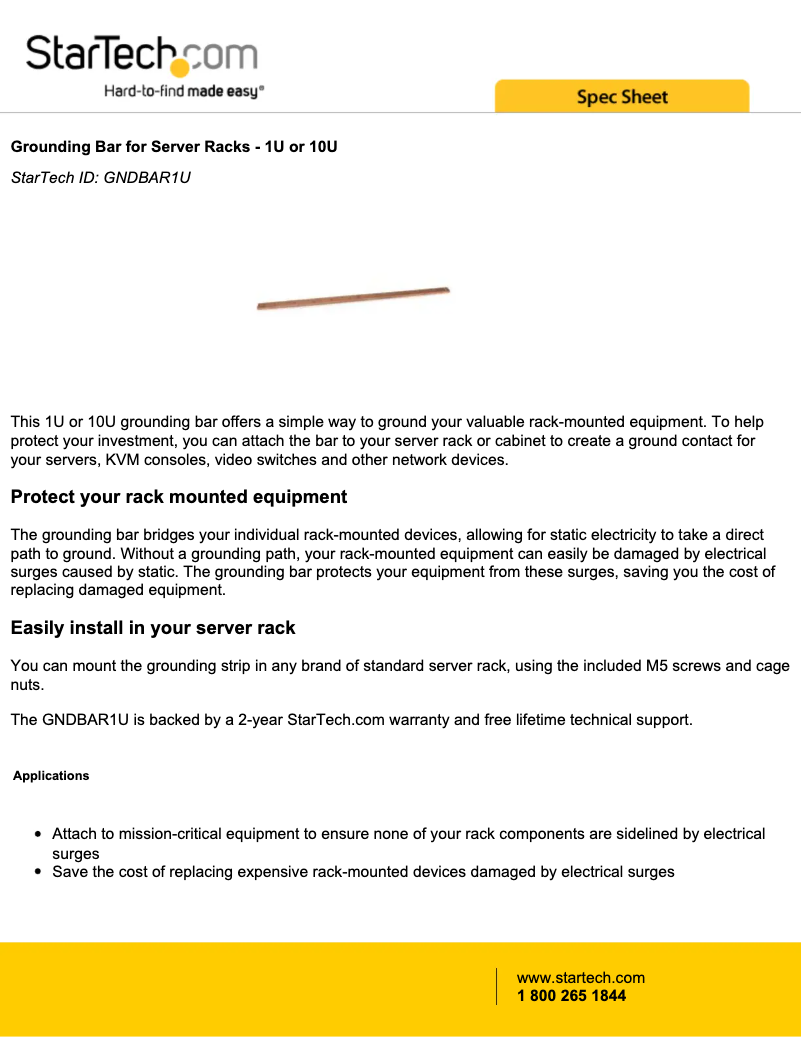 Page n°1 - Manuel utilisateur StarTech.com GNDBAR1U