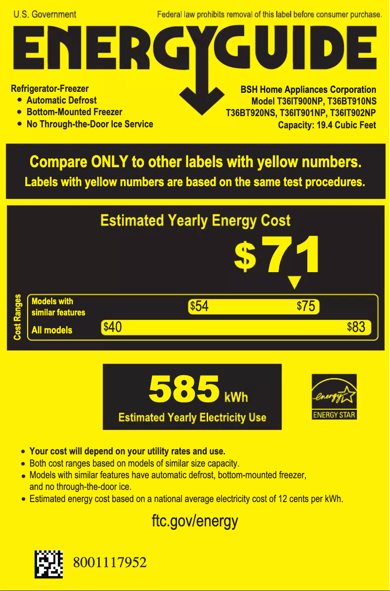 Page 1 de la notice Label énergétique Thermador T36BT920NS