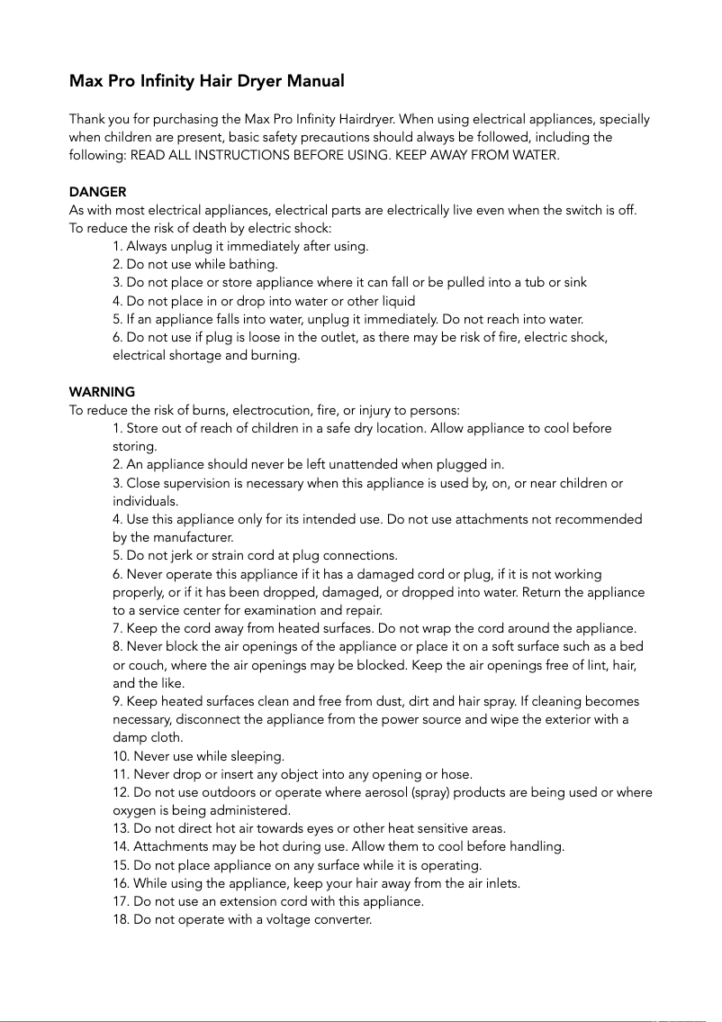 Page 1 de la notice Manuel utilisateur Max Pro Pro Infinity