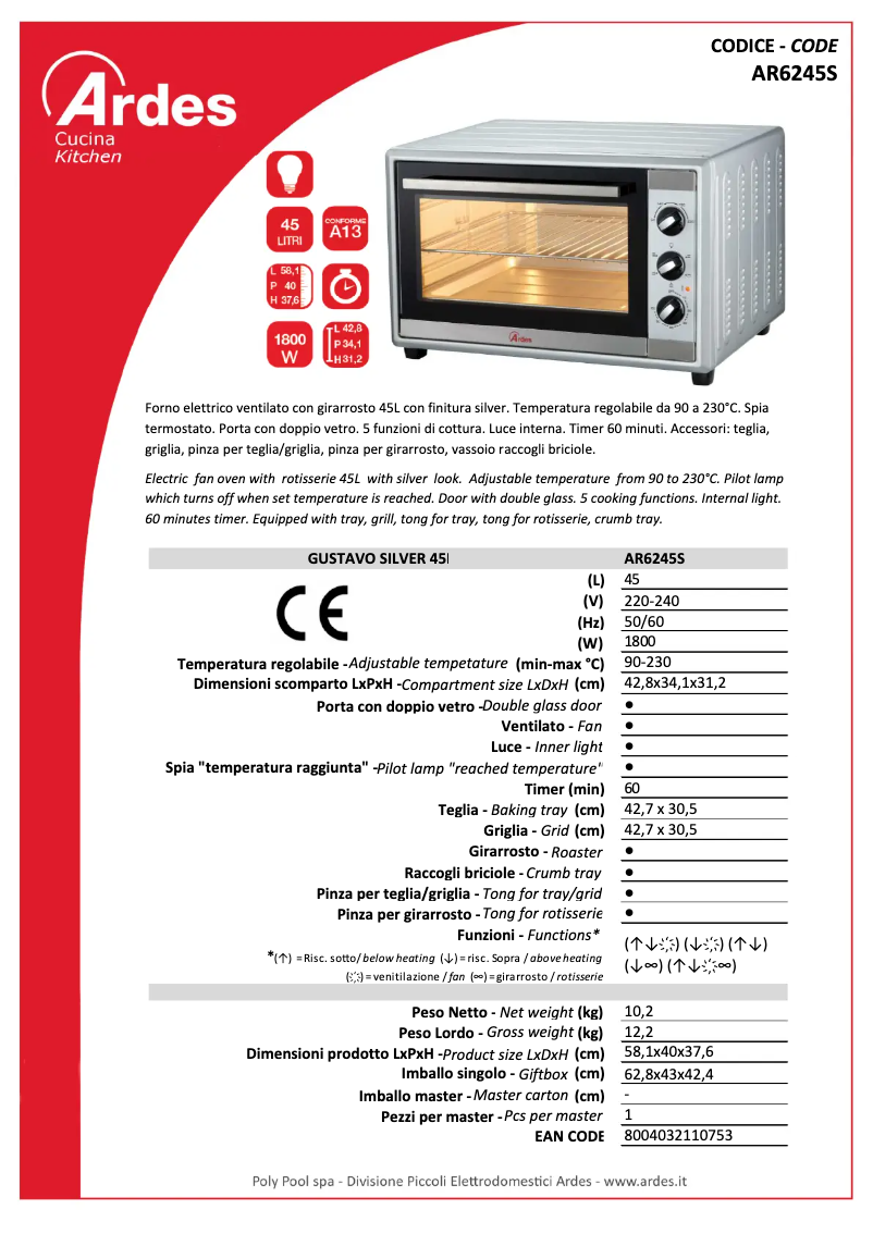 Página 1 del manual Ficha técnica Ardes AR6245S