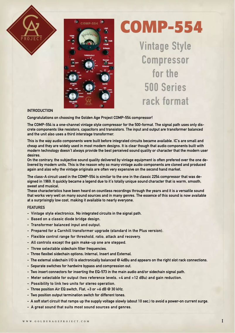 Image de la première page du manuel de l'appareil COMP-554 MKII