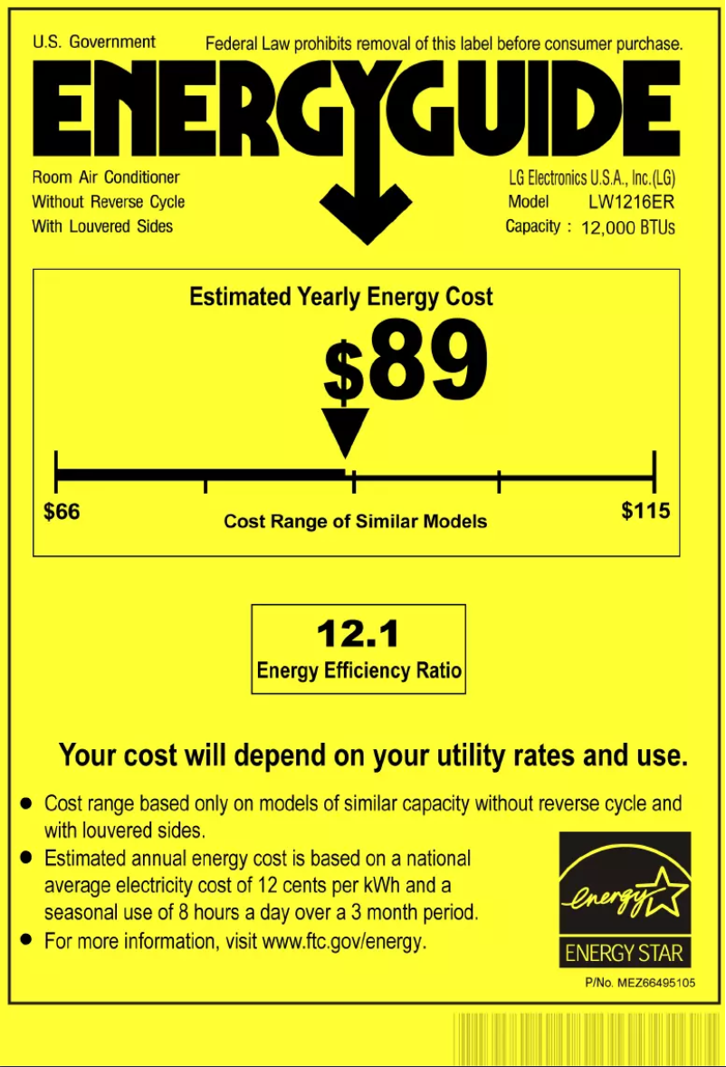 Page 1 de la notice Label énergétique LG LW1216ER