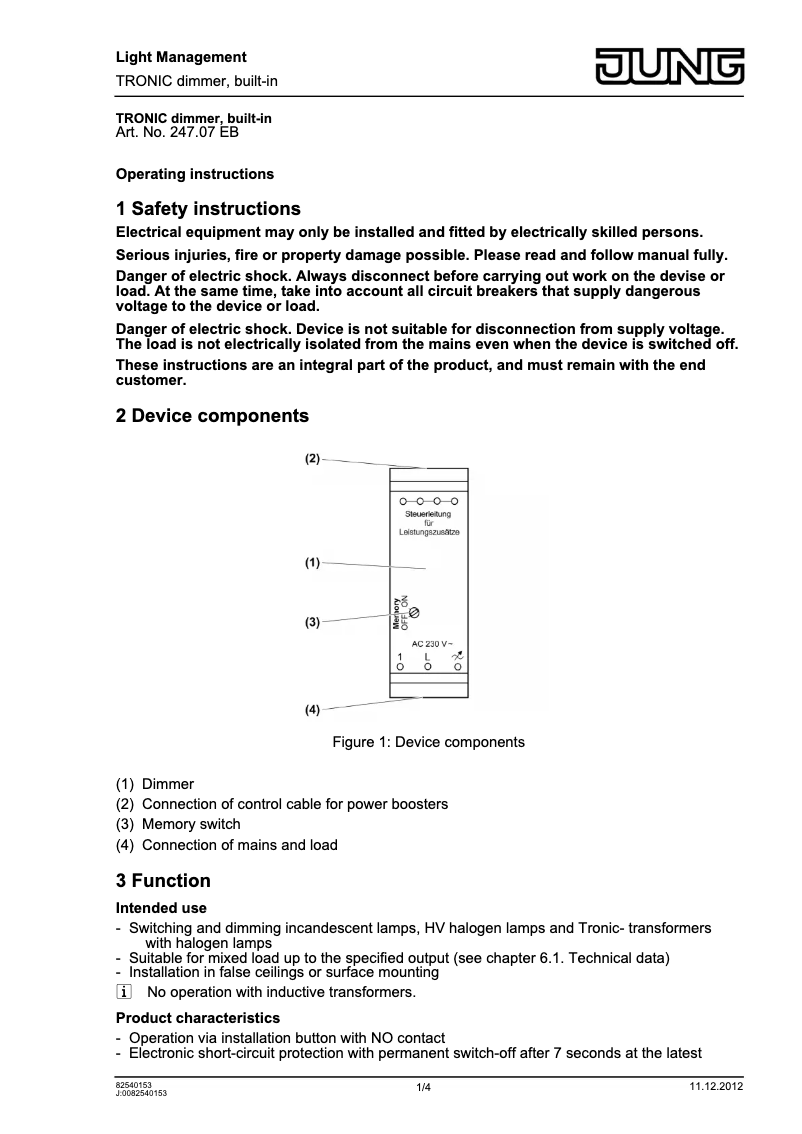 Page 1 de la notice Manuel utilisateur JUNG 247.07EB