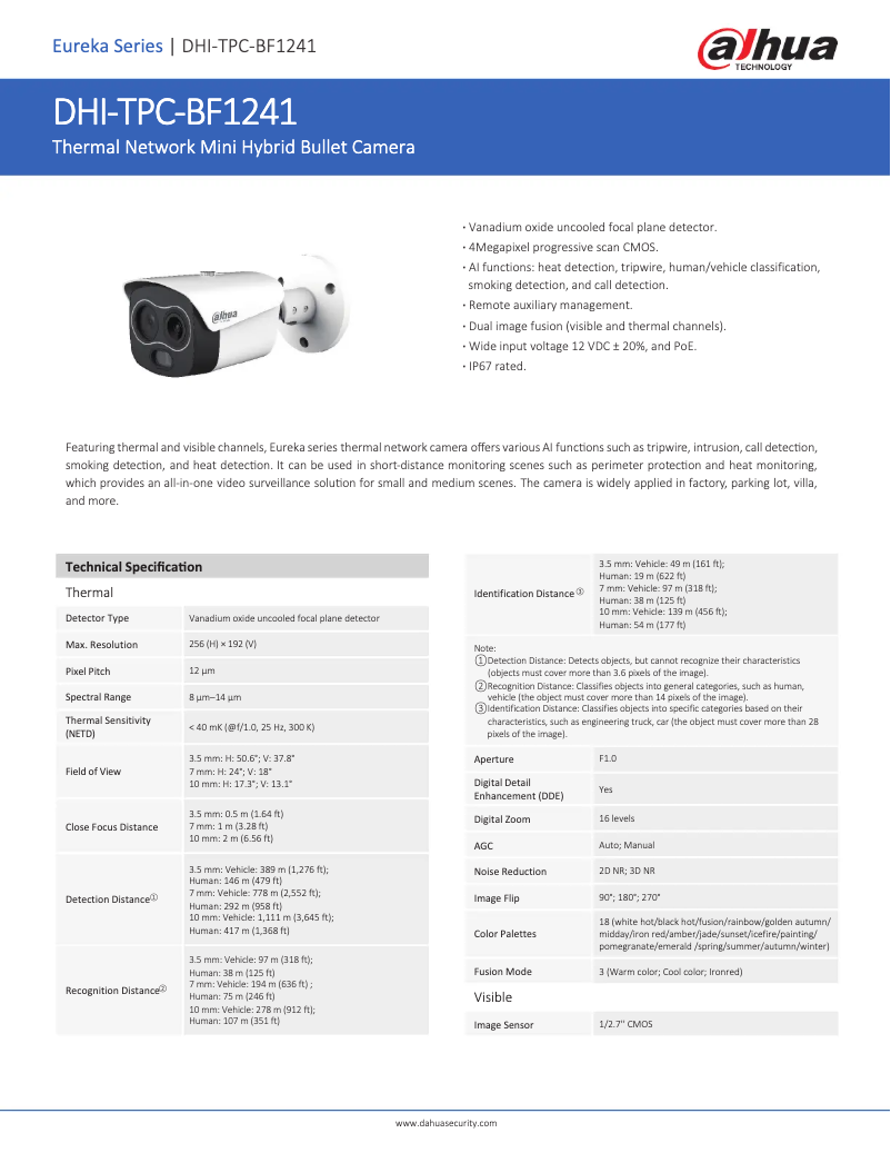Page n°1 - Fiche technique Dahua Technology TPC-BF1241-S2