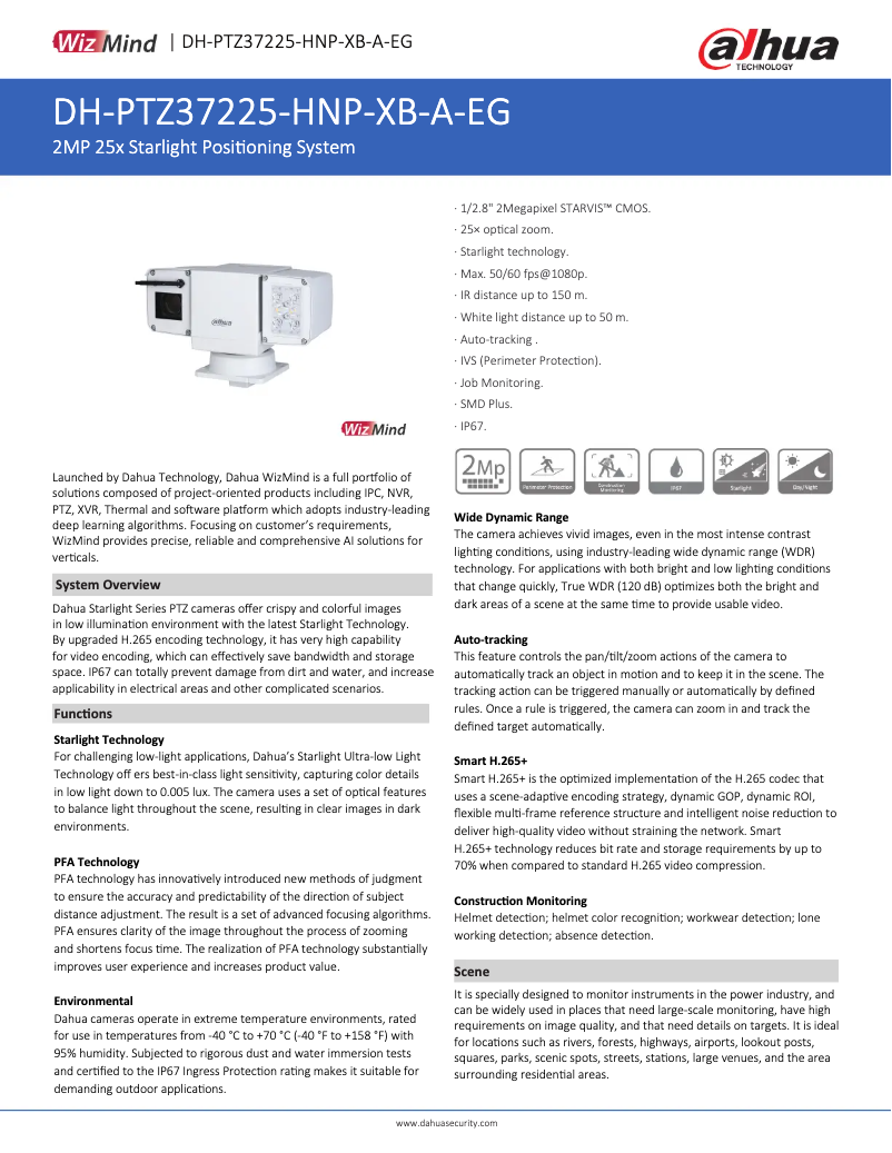 Page n°1 - Fiche technique Dahua Technology PTZ37225-HNP-XB-A-EG