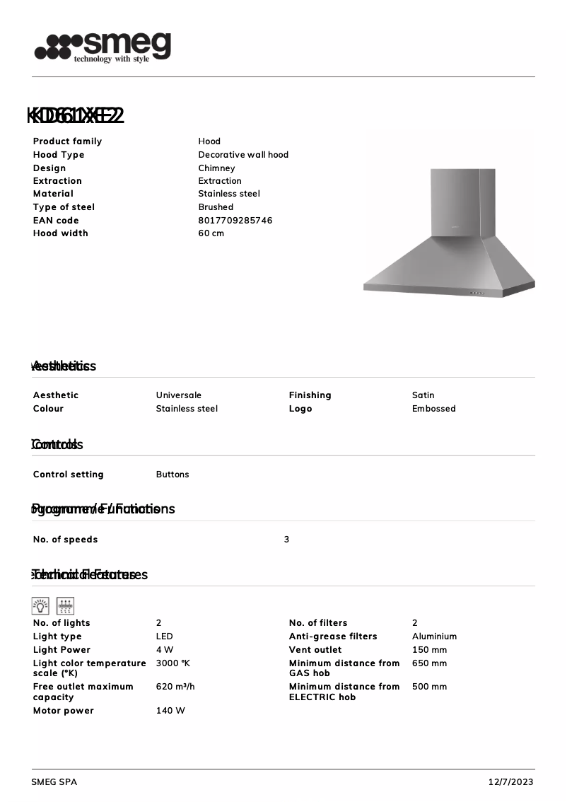 Page n°1 - Fiche technique Smeg KD61XE2