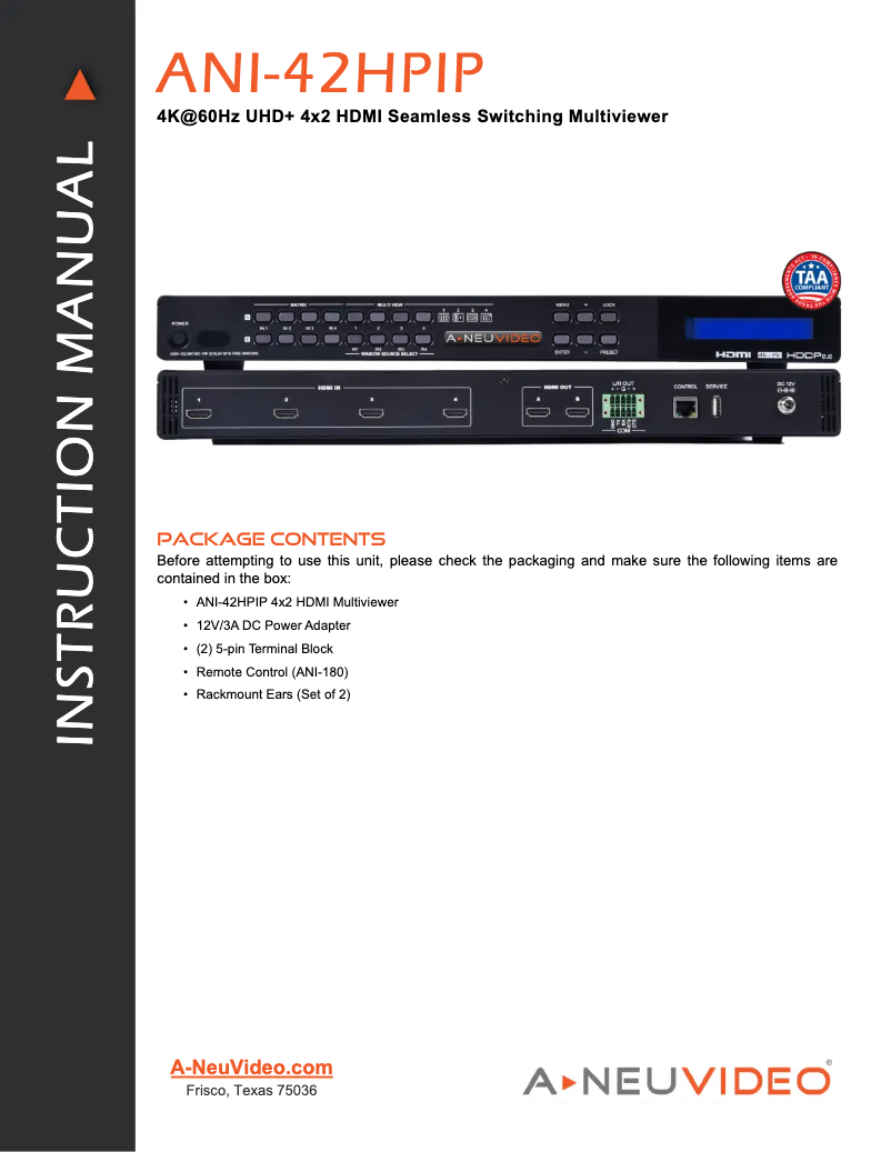 Page 1 de la notice Manuel utilisateur A-NeuVideo ANI-42HPIP