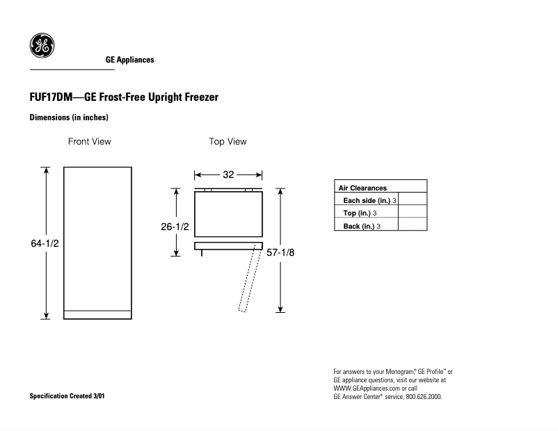 Page n°1 - Fiche technique GE FUF17DMRWH