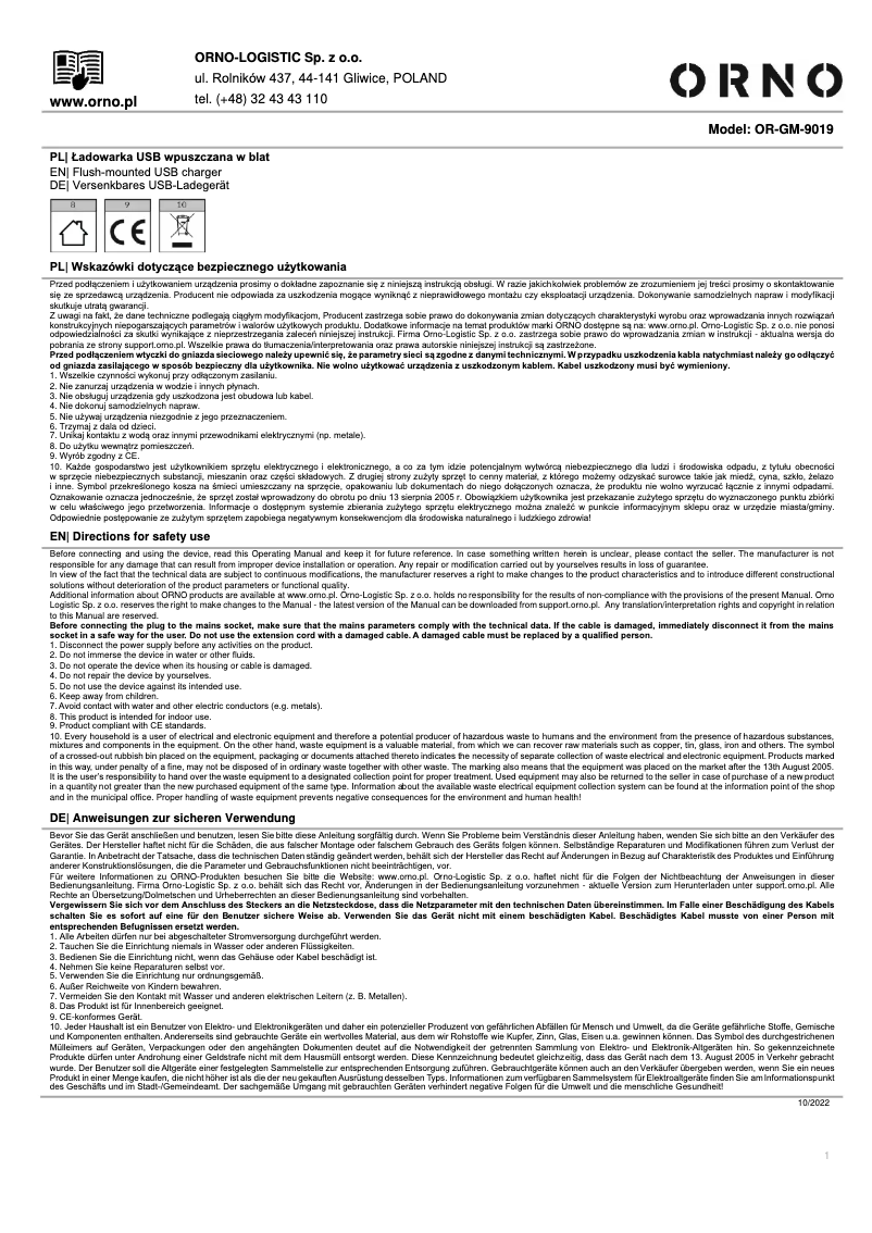 Image de la première page du manuel de l'appareil OR-GM-9019