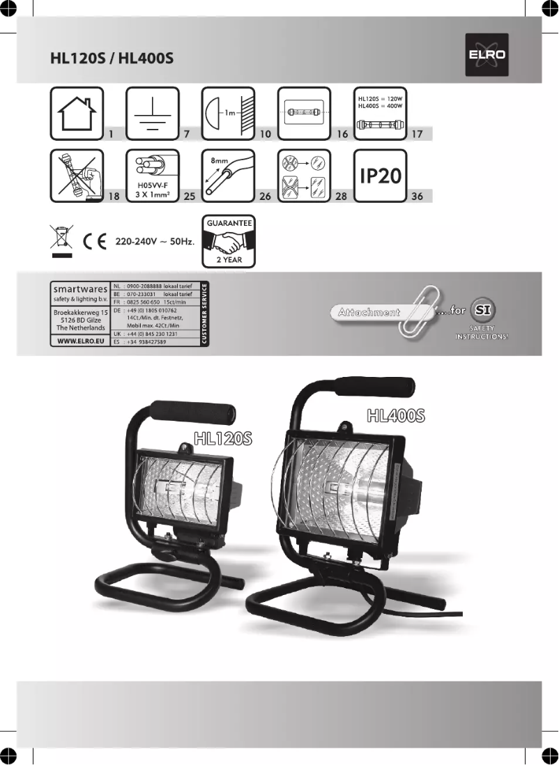 Page 1 de la notice Manuel utilisateur Elro HL120S