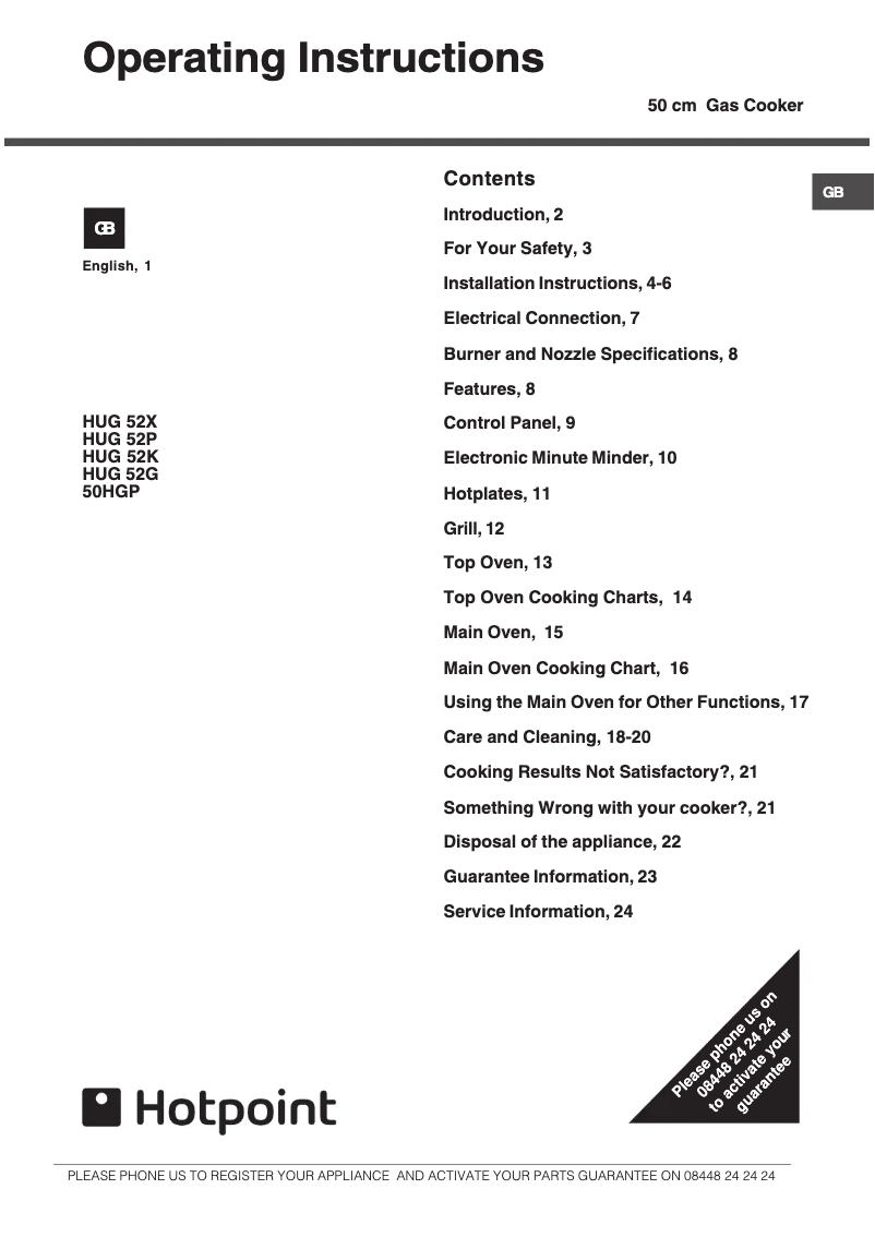 Page 1 de la notice Manuel utilisateur Hotpoint HUG52P