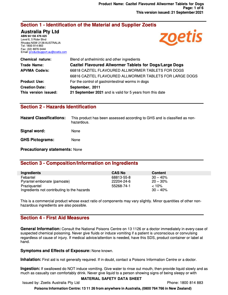 Page 1 de la notice Manuel utilisateur Zoetis Cazitel