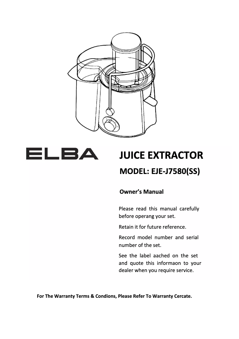 Page 1 de la notice Manuel utilisateur Elba EJE-J7580(SS)