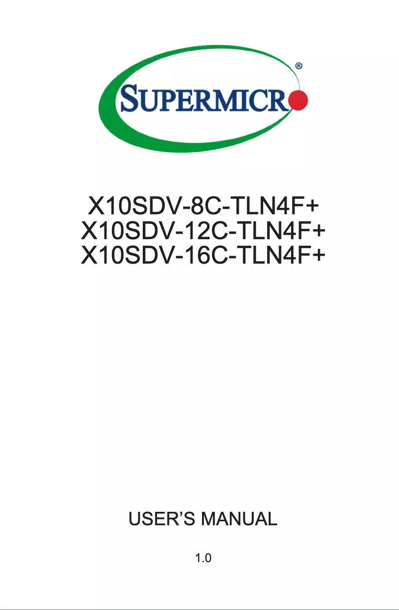 Page 1 de la notice Manuel utilisateur Supermicro X10SDV-8C-TLN4F+