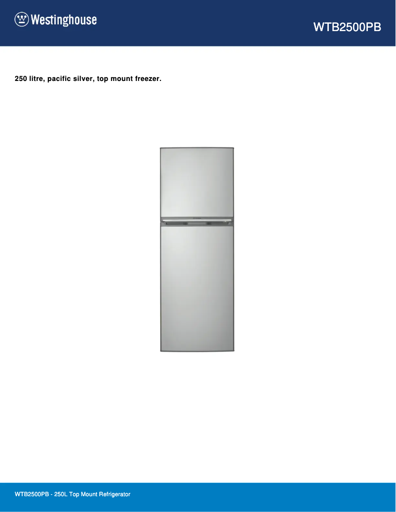 Page 1 de la notice Fiche technique Westinghouse WTB2500PB