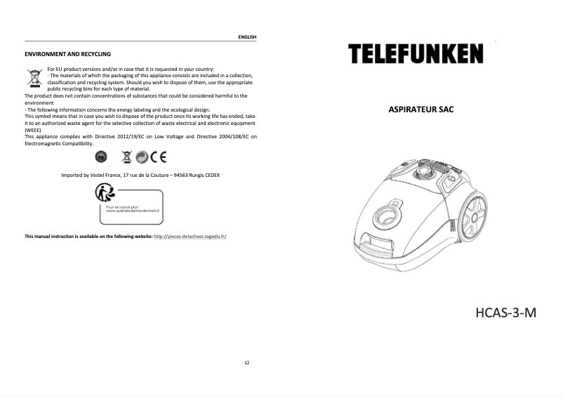 Page n°1 - Manuel utilisateur Telefunken HCAS-3-M
