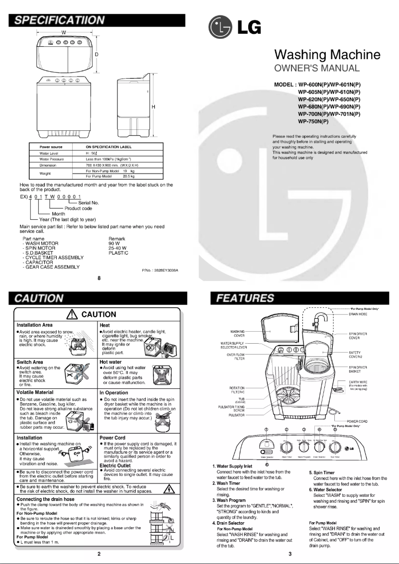Page n°1 - Manuel utilisateur LG WP-750N
