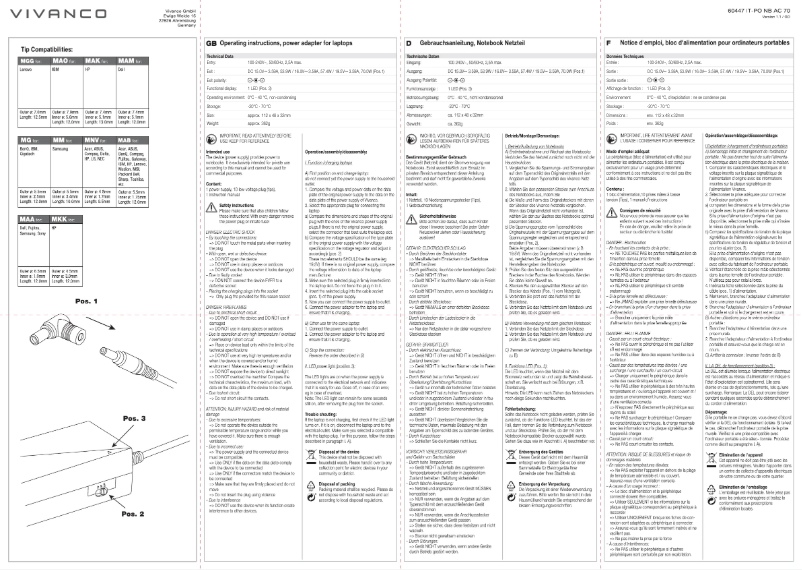 Page 1 de la notice Manuel utilisateur Vivanco IT-PO NB AC 70