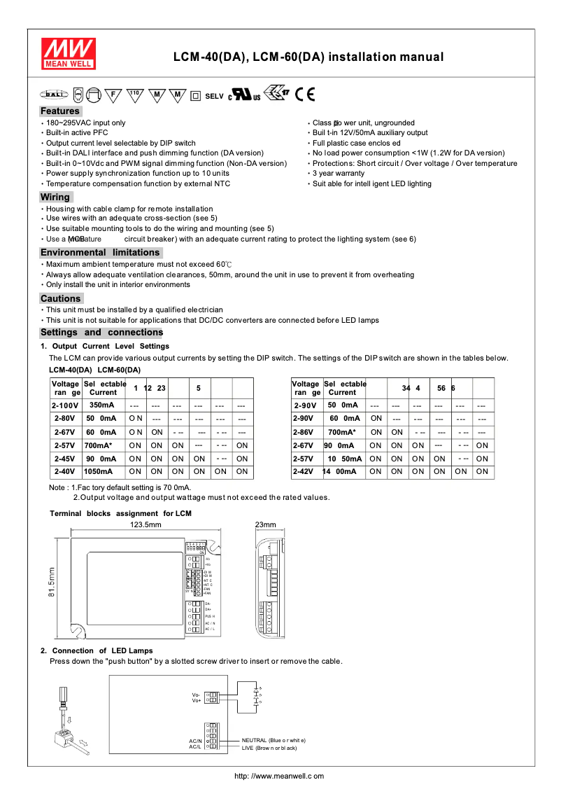 Page n°1 - Manuel utilisateur Mean Well LCM-40