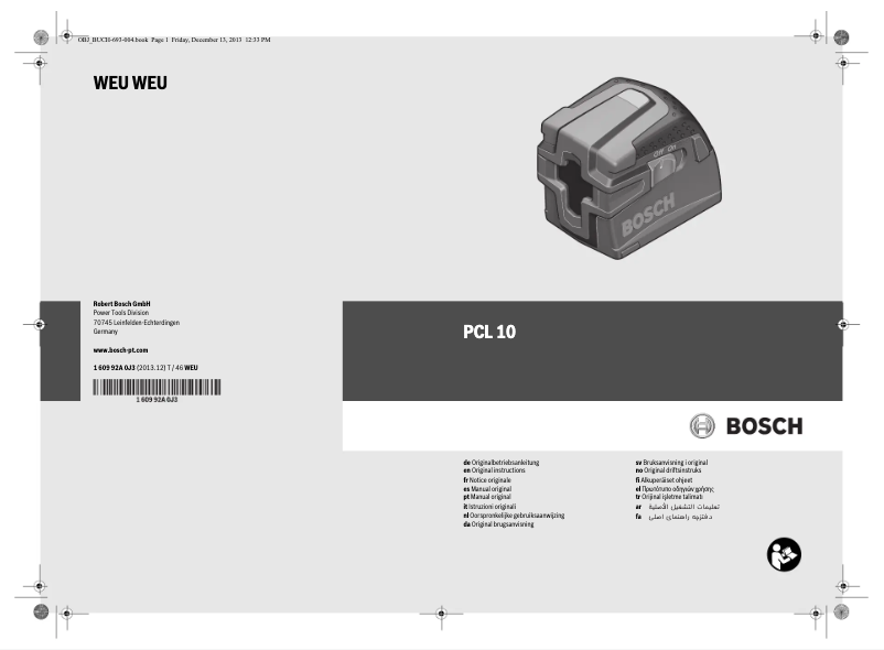 Page n°1 - Manuel utilisateur Bosch PCL 10 Set