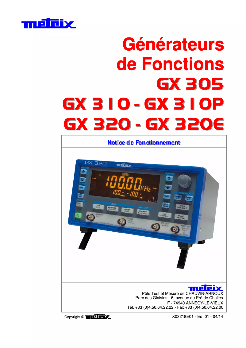 Page 1 de la notice Manuel utilisateur Metrix GX320