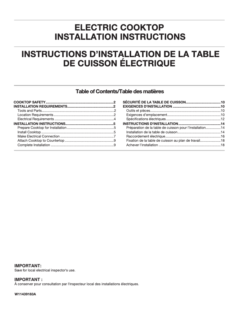Page n°1 - Guide d'installation Jenn-Air JEC4536KS