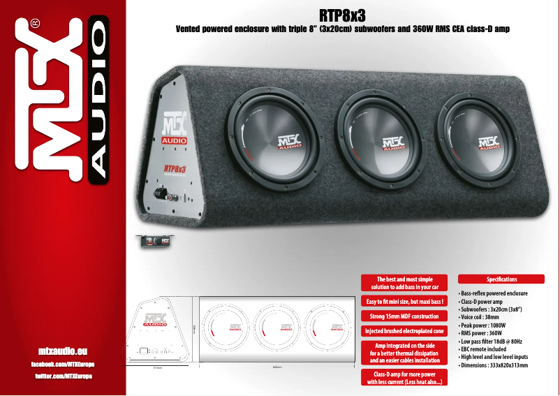 Page 1 de la notice Fiche technique MTX Audio RTP8x3