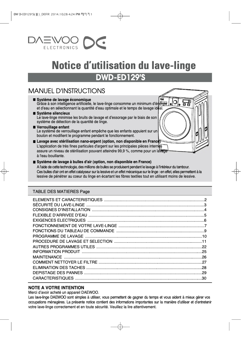 Page n°1 - Manuel utilisateur Daewoo DWD-ED1212