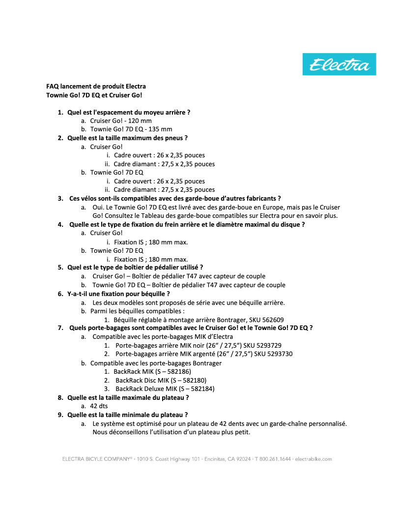 Page 1 de la notice FAQ Trek Townie Go! 7D