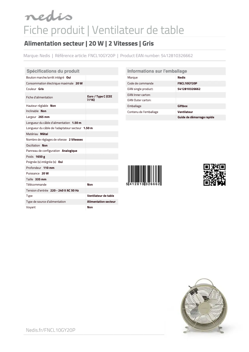 Image de la première page du manuel de l'appareil FNCL10GY20P