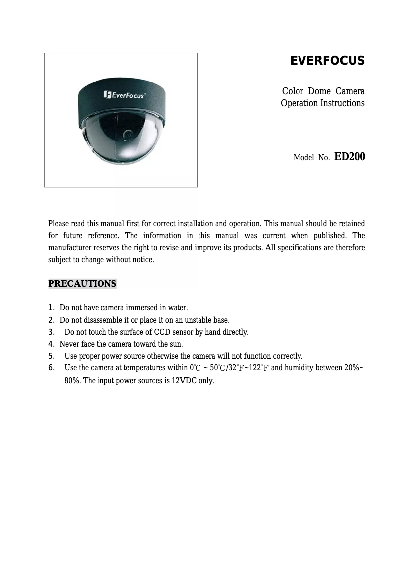 Page n°1 - Manuel utilisateur EverFocus ED200/N-3B