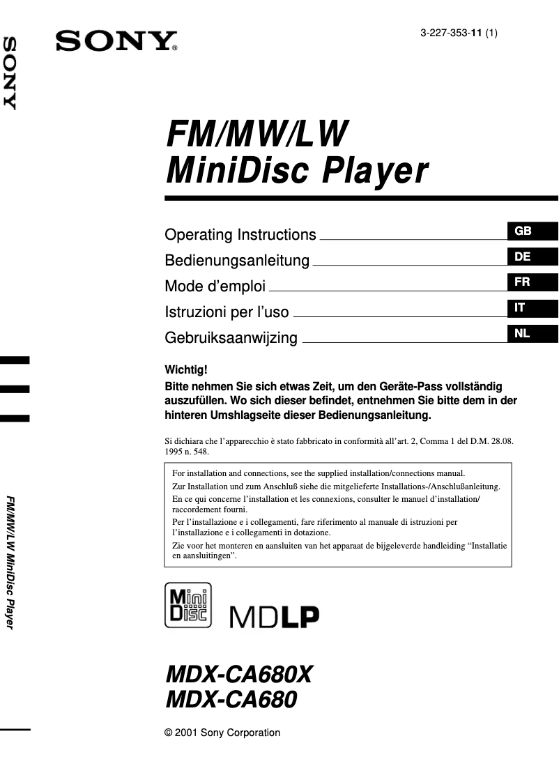 Image de la première page du manuel de l'appareil MDX-CA680X