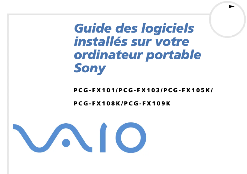 Image de la première page du manuel de l'appareil Vaio PCG-FX101