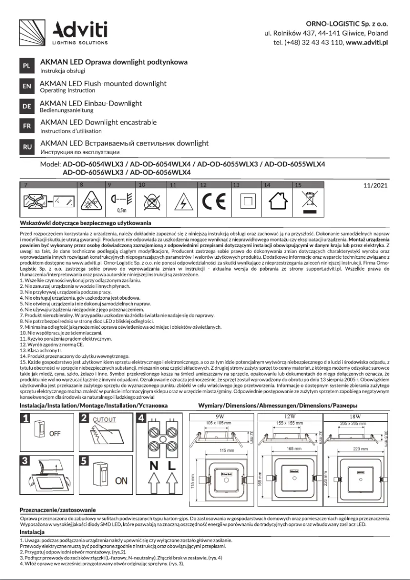 Page n°1 - Manuel utilisateur Adviti AD-OD-6054WLX3