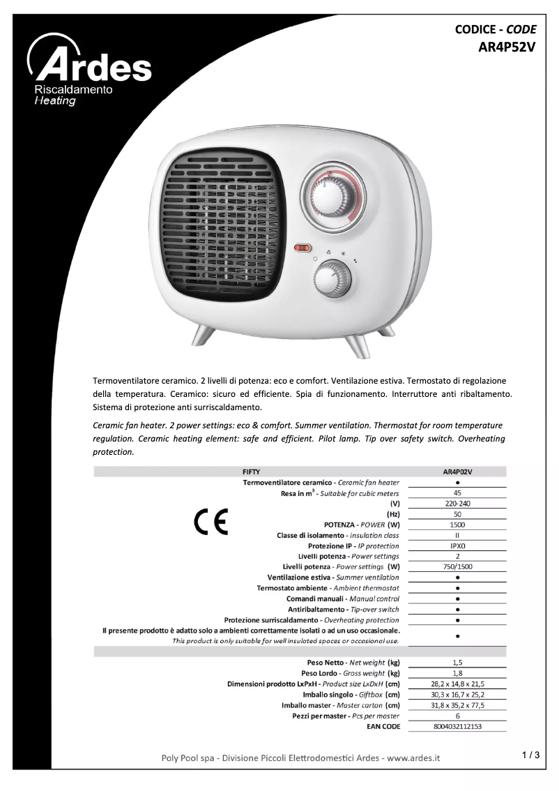 Page n°1 - Fiche technique Ardes AR4P02V