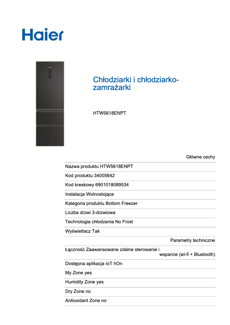 Página 1 del manual Etiqueta energética Haier HTW5618ENPT