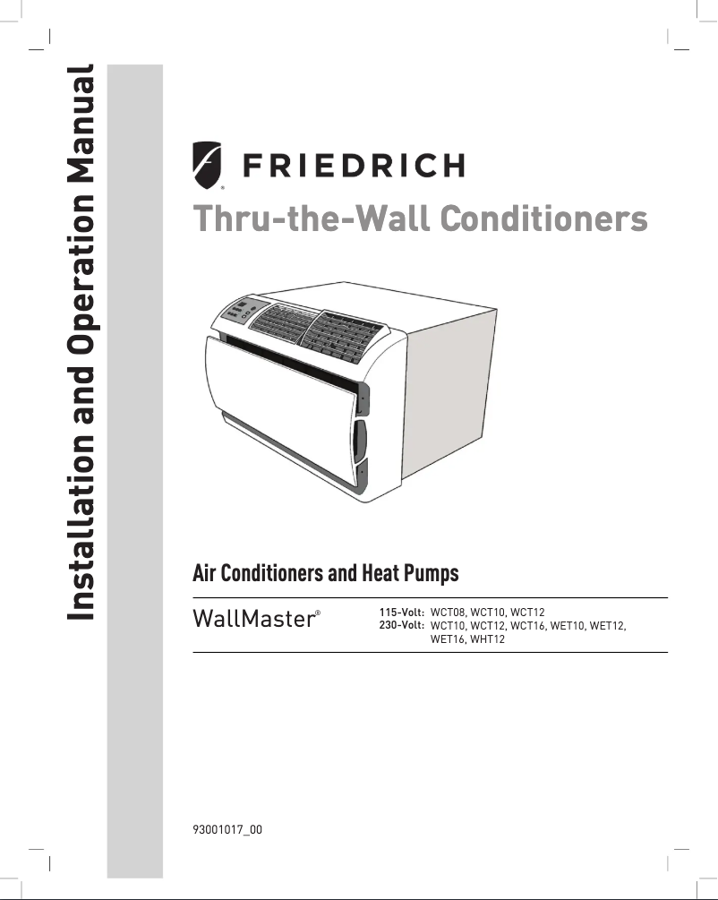Page n°1 - Guide d'installation Friedrich WHT12A33A