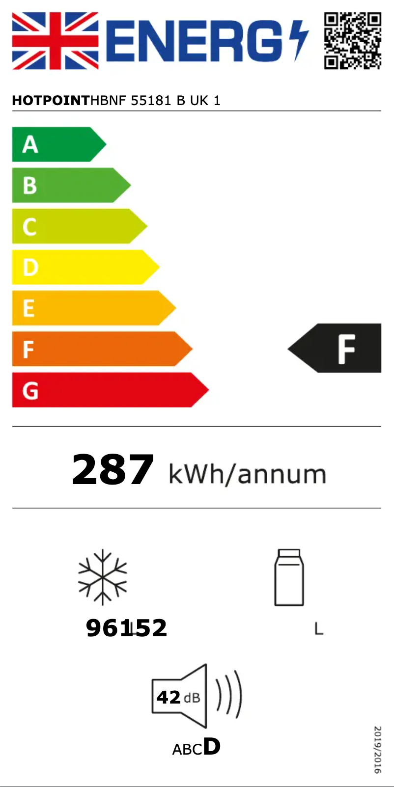 Page n°1 - Label énergétique Hotpoint HBNF 55181 B UK