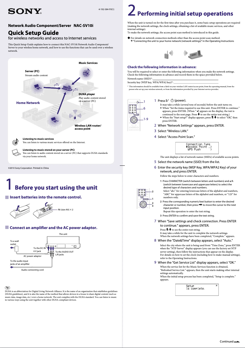 Page 1 de la notice Guide d'installation Sony NAC-SV10I