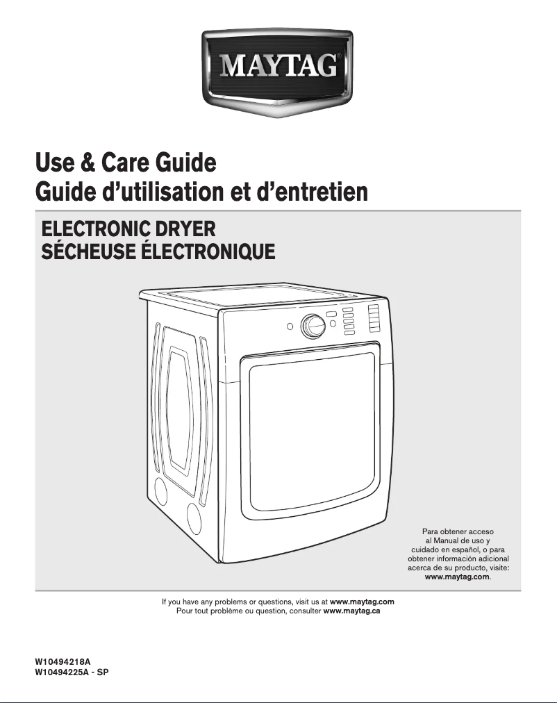 Page n°1 - Manuel d'utilisation et d'entretien Maytag MGD6000AG
