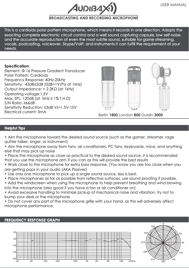Page 1 de la notice Manuel utilisateur Audibax Dublin 3000