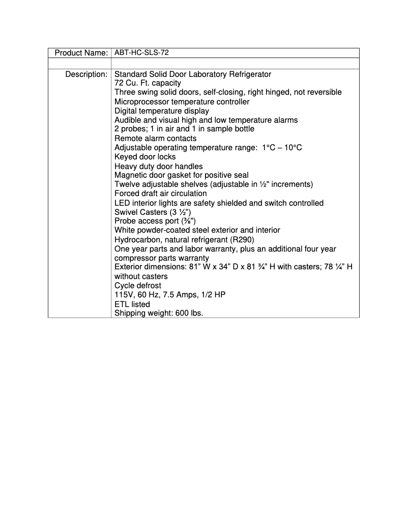 Page 1 de la notice Manuel utilisateur American BioTech Supply ABT-SLS-72