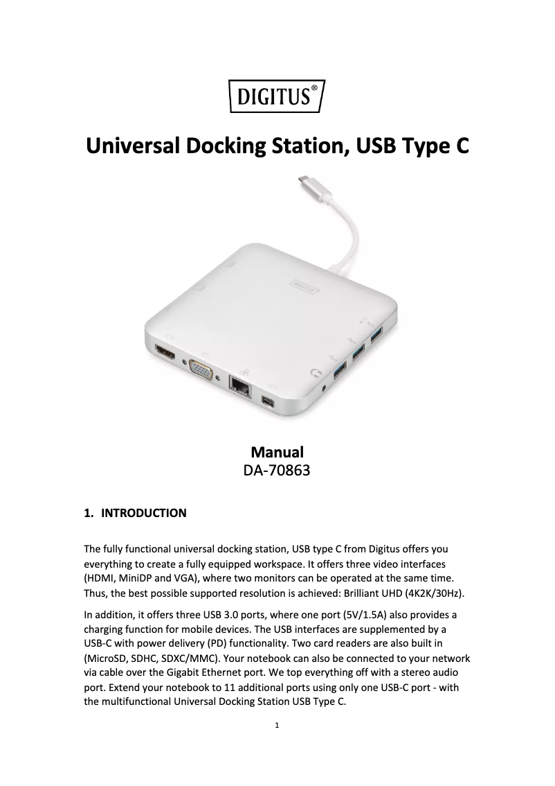 Page 1 de la notice Manuel utilisateur ASSMANN Electronic DA-70863