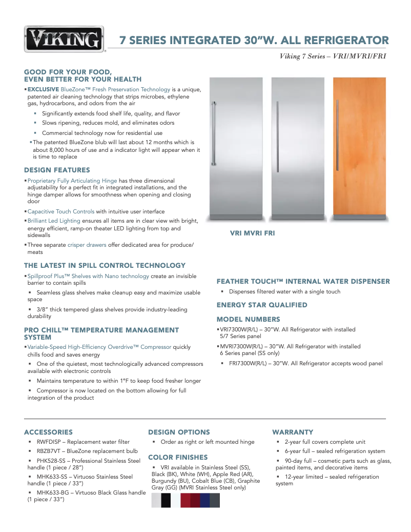 Page 1 de la notice Fiche technique Viking FRI7300WR