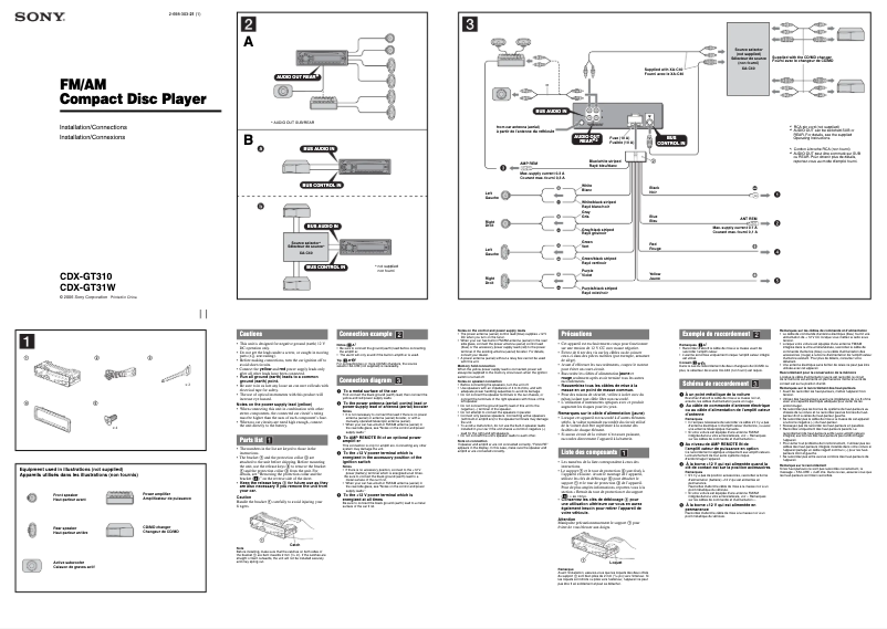Page 1 de la notice Guide d'installation Sony CDX-GT310